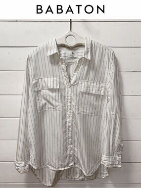 Babaton White Pinstripe Button-Up Shirt – Size XL